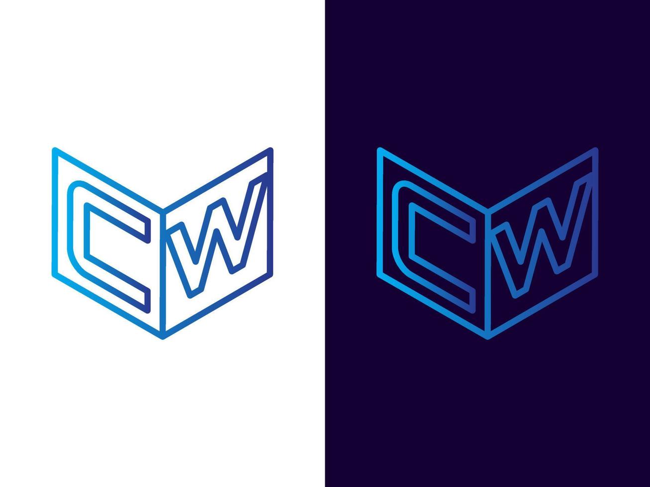 letra inicial cw design de logotipo 3d minimalista e moderno vetor
