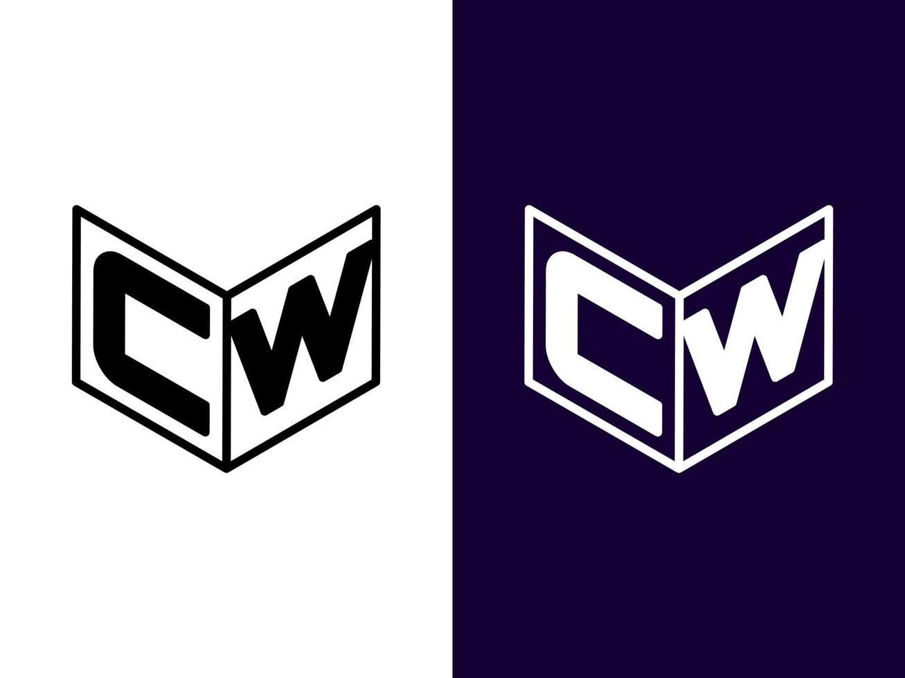 letra inicial cw design de logotipo 3d minimalista e moderno vetor