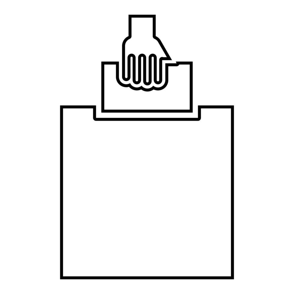 mão coloca um espaço em branco em uma caixa para sugestão o eleitor lança um ícone de bilhete ilustração de cor preta estilo simples imagem simples vetor