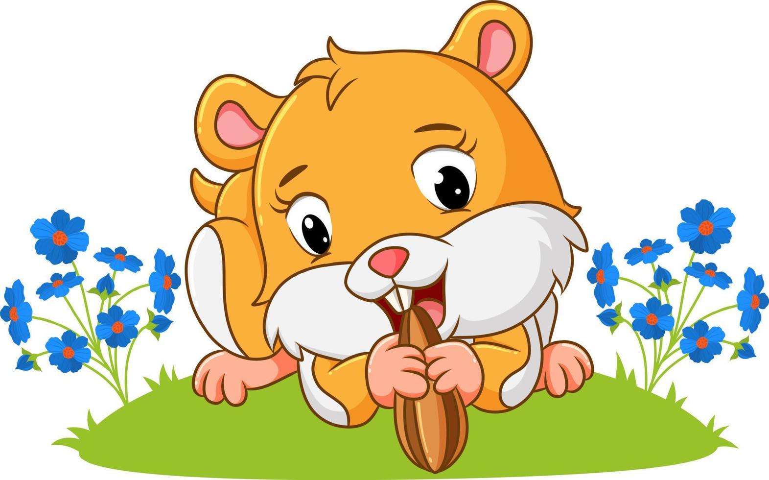 o hamster fofo está segurando e comendo as sementes de girassóis vetor