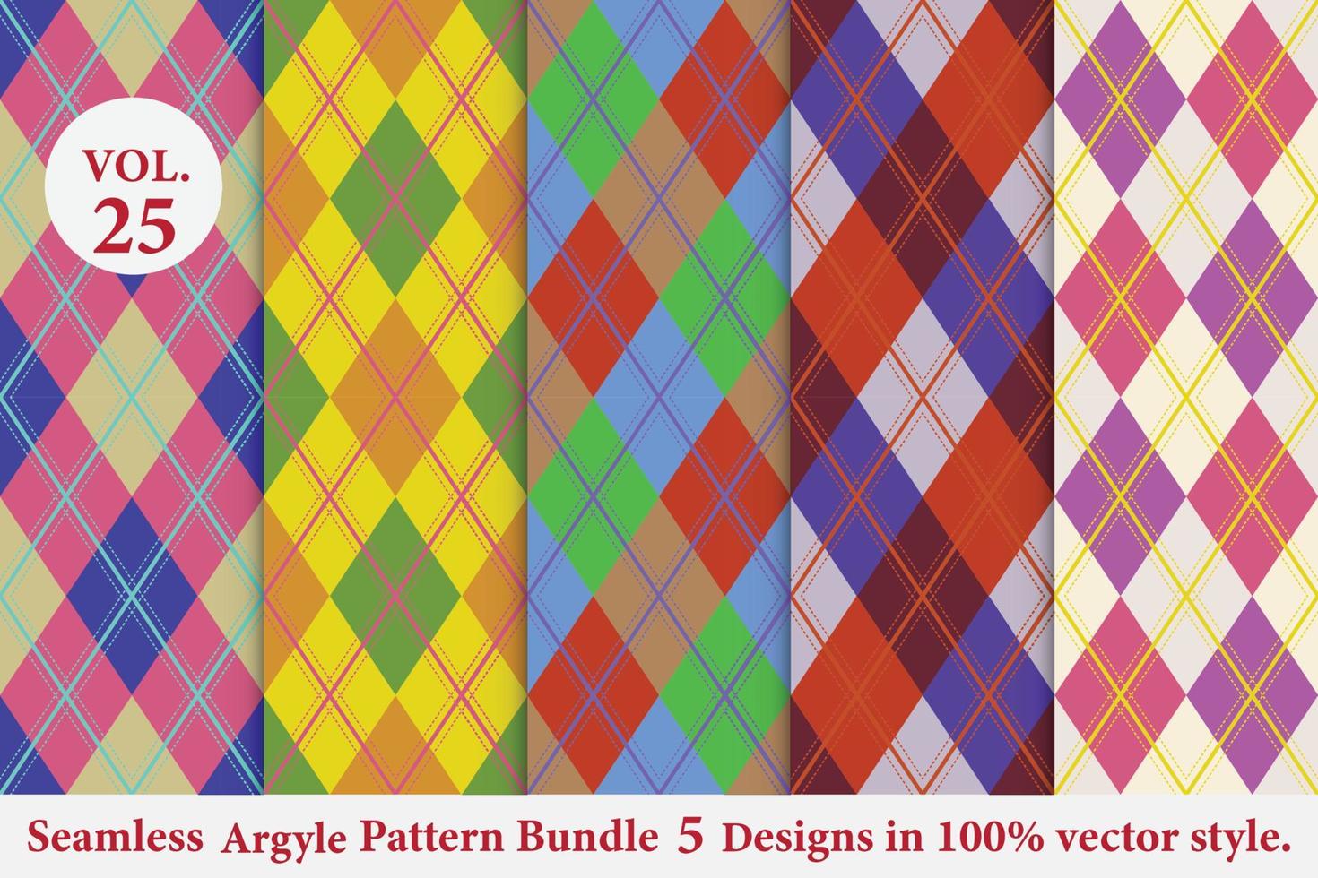 pacote de vetor de padrão argyle 5 designs tradicional, fundo de textura de tecido