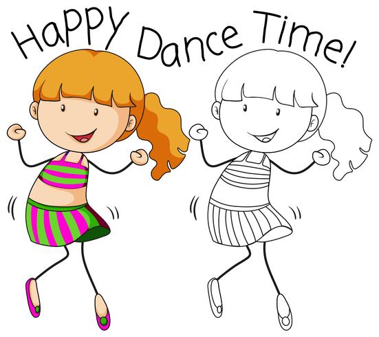 Dança de personagem de menina Doodle vetor