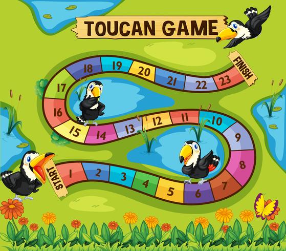 Modelo de jogo de tabuleiro com aves tucano no parque vetor