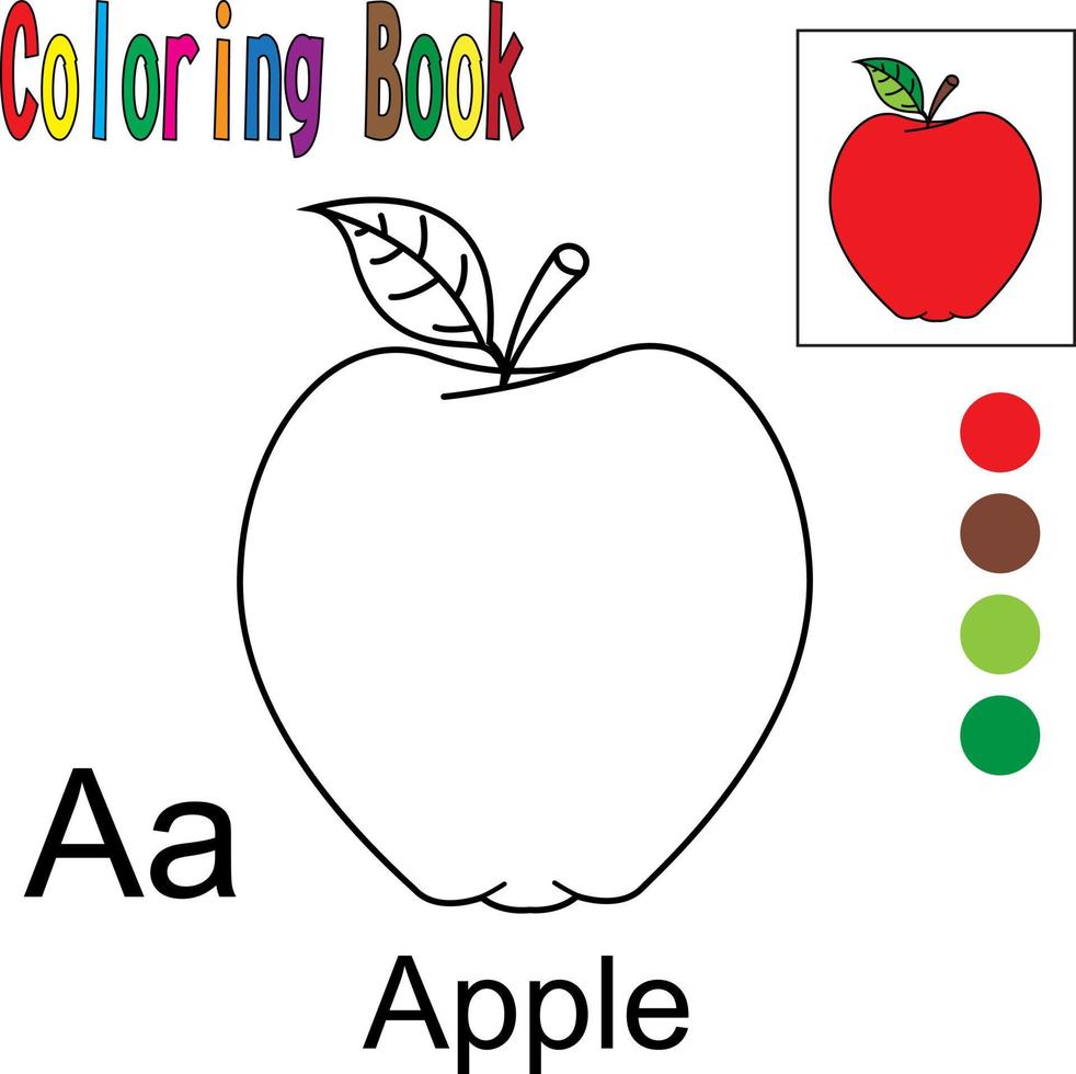 maçã dos desenhos animados. livro de colorir com tema de frutas. gráfico de ilustração vetorial. bom para as crianças aprenderem e colorirem. vetor