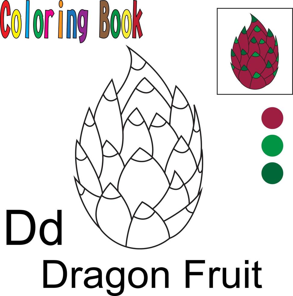 fruta do dragão dos desenhos animados. livro de colorir com tema de frutas. gráfico de ilustração vetorial. bom para as crianças aprenderem e colorirem. vetor
