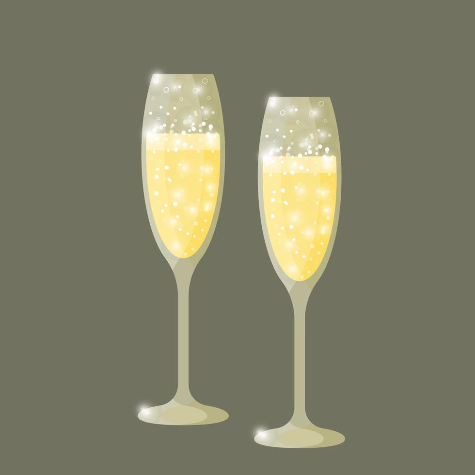 ilustração em vetor de duas taças de champanhe em um fundo cinza.