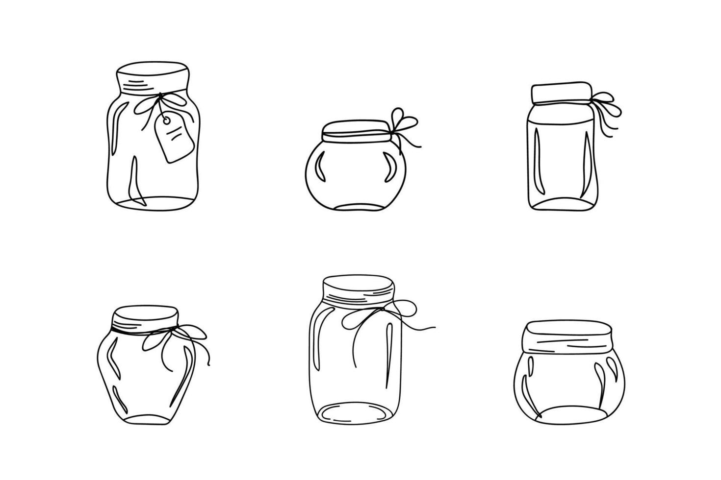 conjunto de frascos de vidro em estilo doodle. vetor
