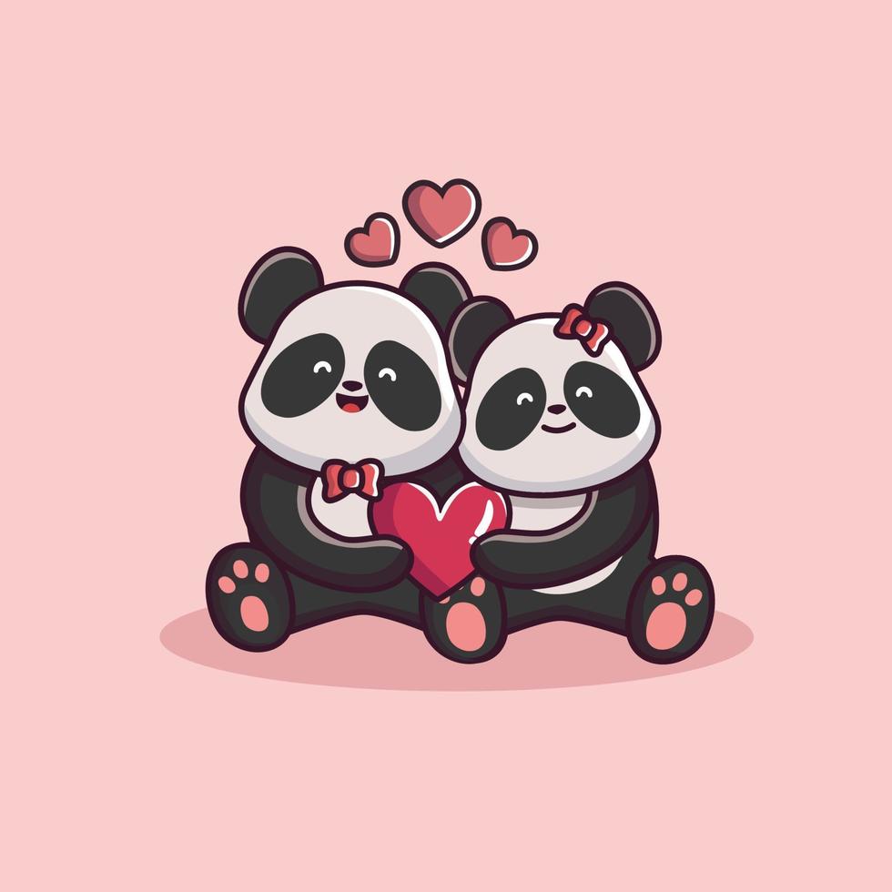 dia dos namorados casal de personagem panda. casais de animais fofos vetor