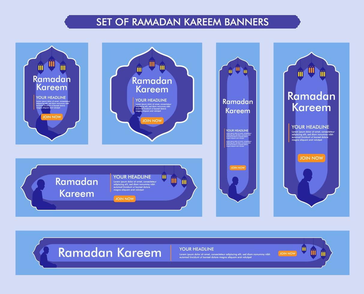 conjunto de design de plano de fundo ramadan kareem, coleção de banner islâmico moderno, jejum, web, pôster, folheto, design de ilustração de publicidade vetor