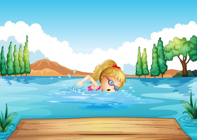 Uma garota nadando no rio vetor
