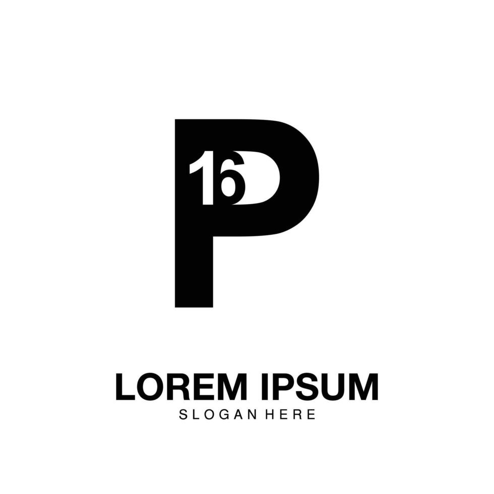 logotipo p16 ícone minimalista vetor símbolo design plano