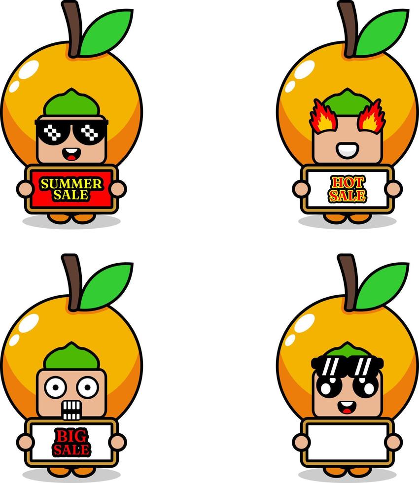 conjunto de trajes de mascote de frutas cítricas vetor de personagem de desenho bonito coleção de pacotes de venda de verão