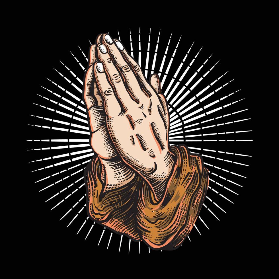 ilustração do estilo de gravura de oração de mão vetor