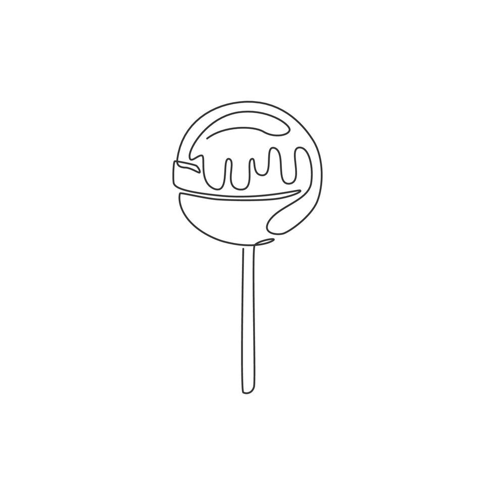 um desenho de linha contínua do emblema do logotipo da loja de doces de pirulito redondo doce e delicioso. conceito de modelo de logotipo de loja de confeitaria. ilustração gráfica de vetor de desenho de linha única moderna