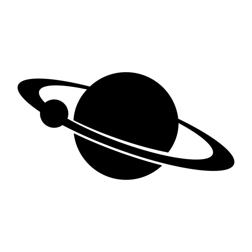 planeta com satélite no ícone do anel cor preta ilustração vetorial imagem estilo plano vetor