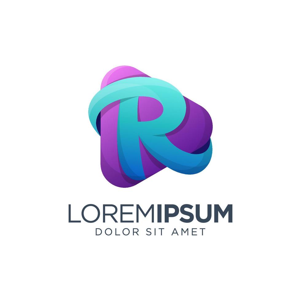 logotipo de mídia letra r com estilo colorido e gradiente vetor