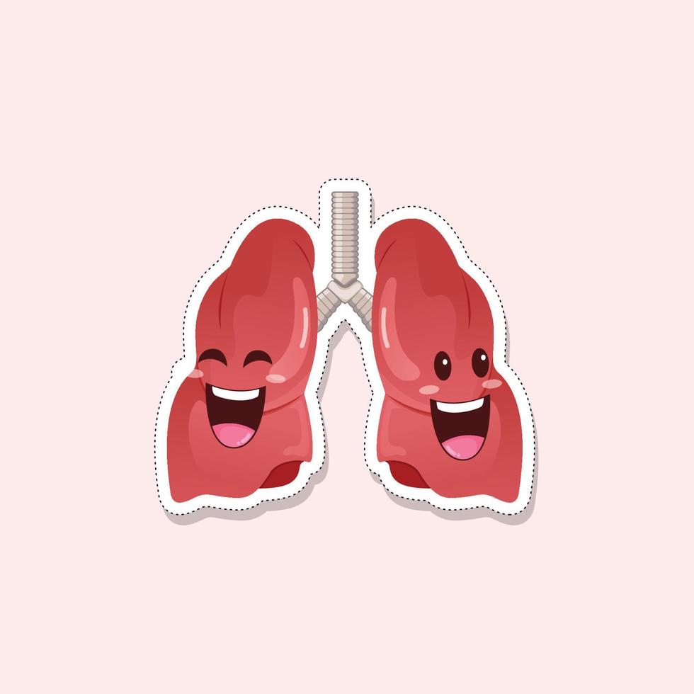 pulmões engraçados órgãos internos humanos adesivo ilustração vetorial vetor