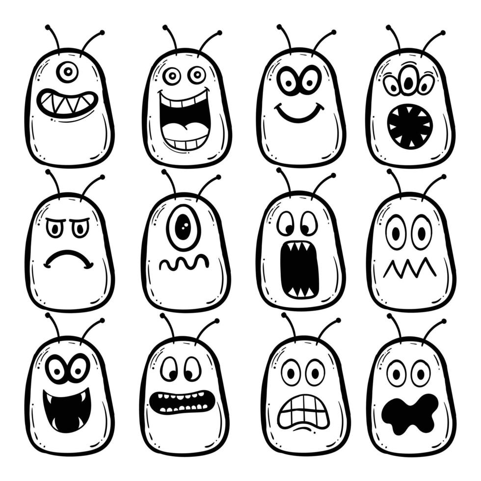 coleção de esboços de monstros doodle, desenhados à mão, vetor premium.