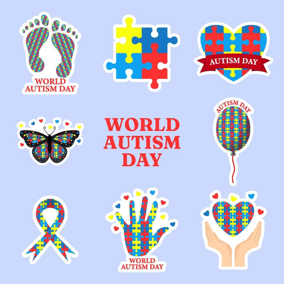 conjunto de adesivos do dia mundial do autismo vetor