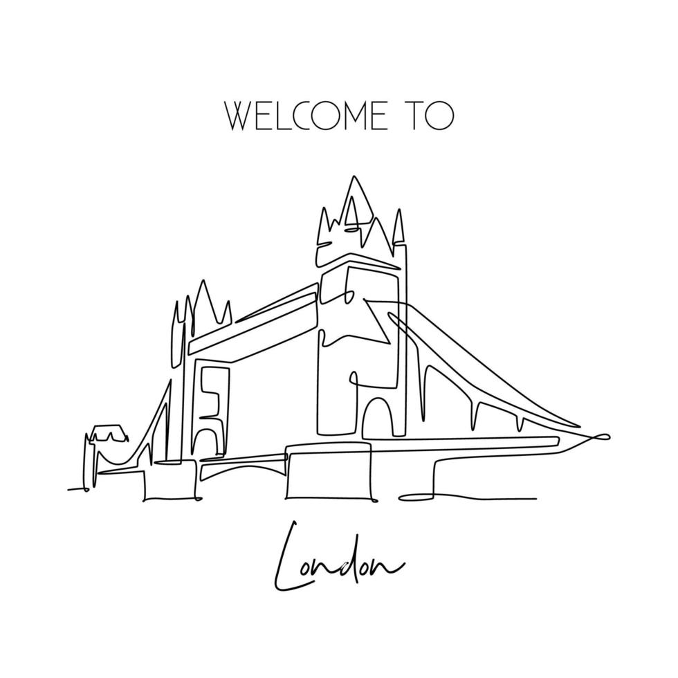 único marco de ponte de torre de desenho de linha contínua. lugar de beleza icônico em londres, reino unido. conceito de impressão de pôster de arte de parede de decoração de casa de viagem pelo mundo. ilustração vetorial de design de desenho de uma linha vetor