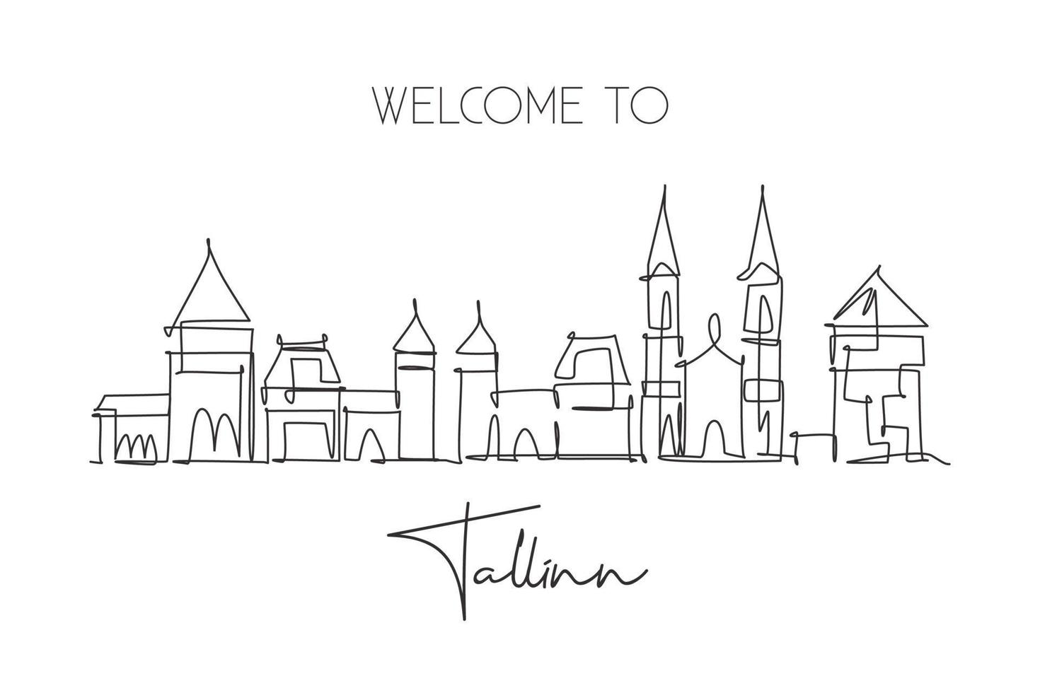 único desenho de linha contínua do horizonte da cidade de tallinn, estônia. famoso raspador de cidade e arte de decoração de parede de paisagem. conceito de viagens pelo mundo. curso editável moderno desenho de uma linha desenho ilustração vetorial vetor