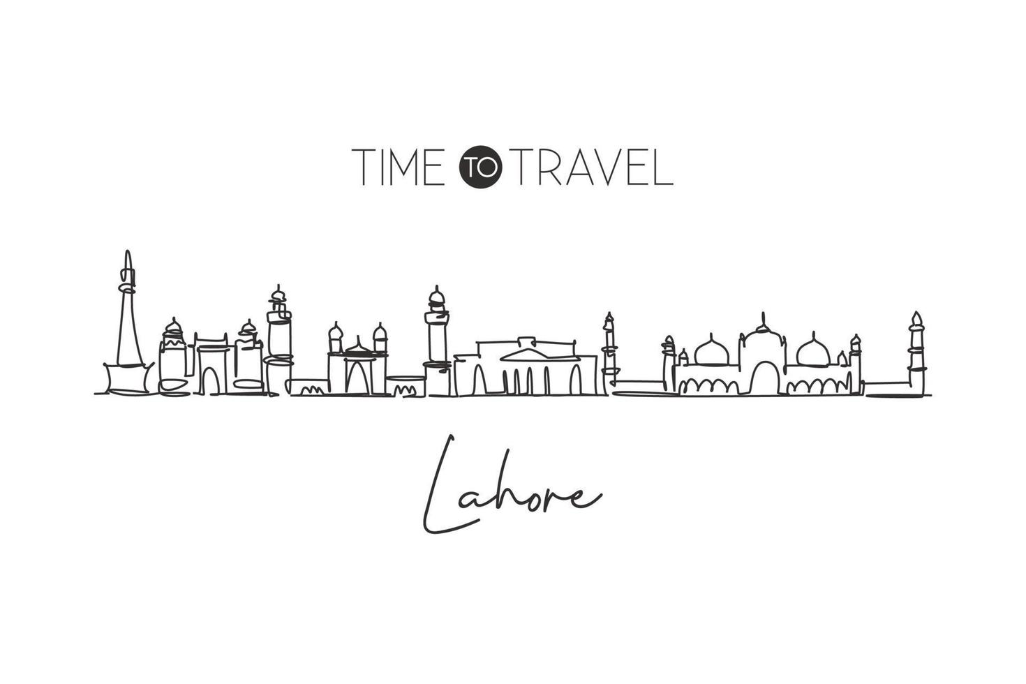 um desenho de linha contínua do horizonte da cidade de lahore, paquistão. belo marco da cidade. turismo de paisagem mundial e férias de viagem. ilustração vetorial de design de desenho de linha única de traço elegante editável vetor