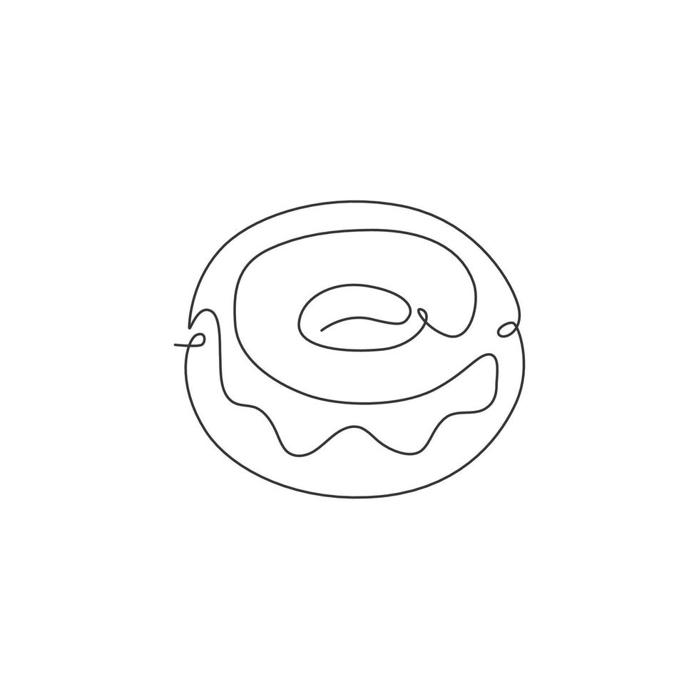 único desenho de linha contínua da etiqueta estilizada do logotipo da loja de donuts. conceito de restaurante de donut de fast food de emblema. ilustração vetorial moderna de desenho de uma linha para café, loja ou serviço de entrega de comida vetor