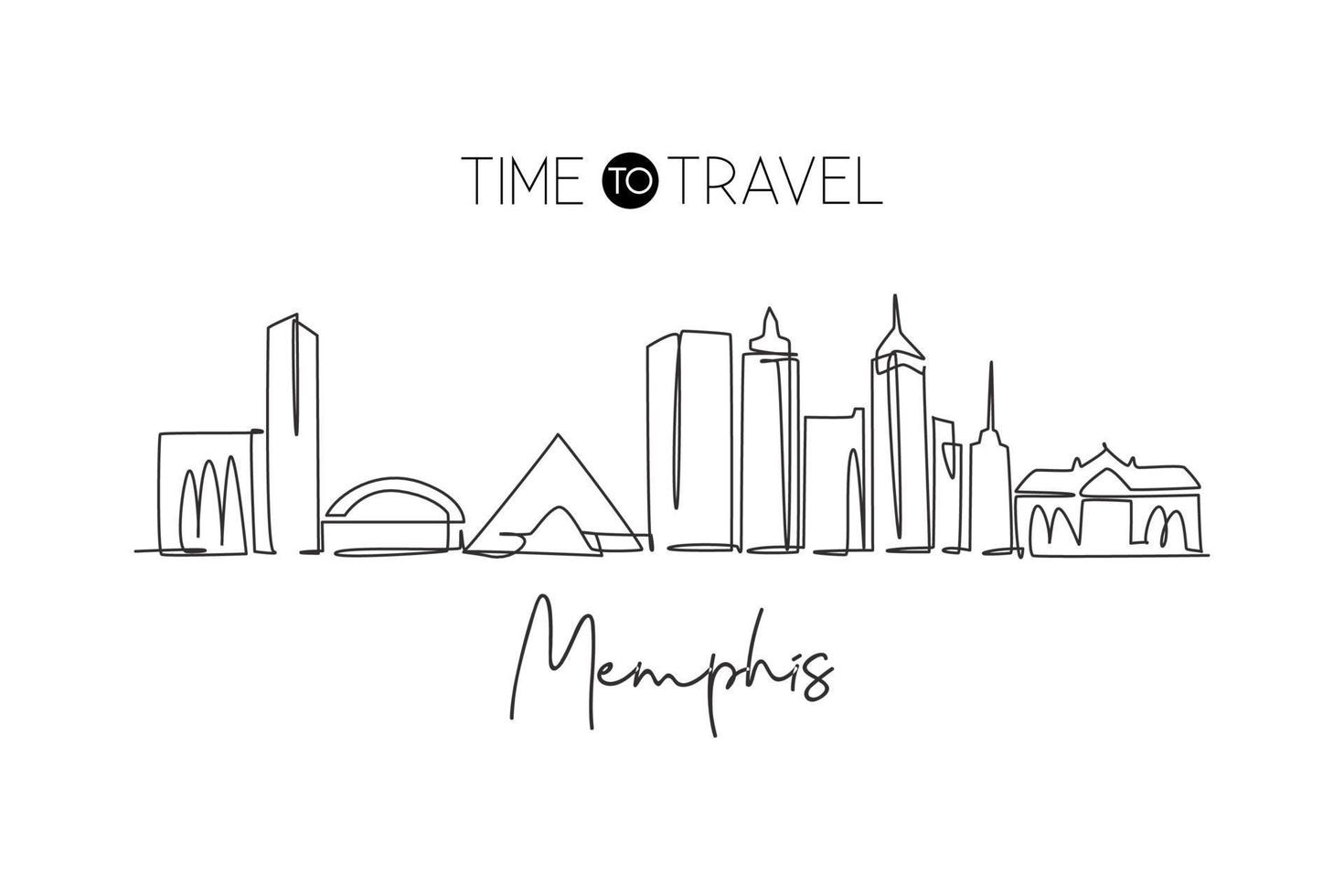 um único desenho de linha do horizonte da cidade de memphis, tennessee. paisagem histórica da cidade. melhor impressão do cartaz da arte da decoração da parede da casa do destino de férias. ilustração em vetor design de desenho de linha contínua na moda