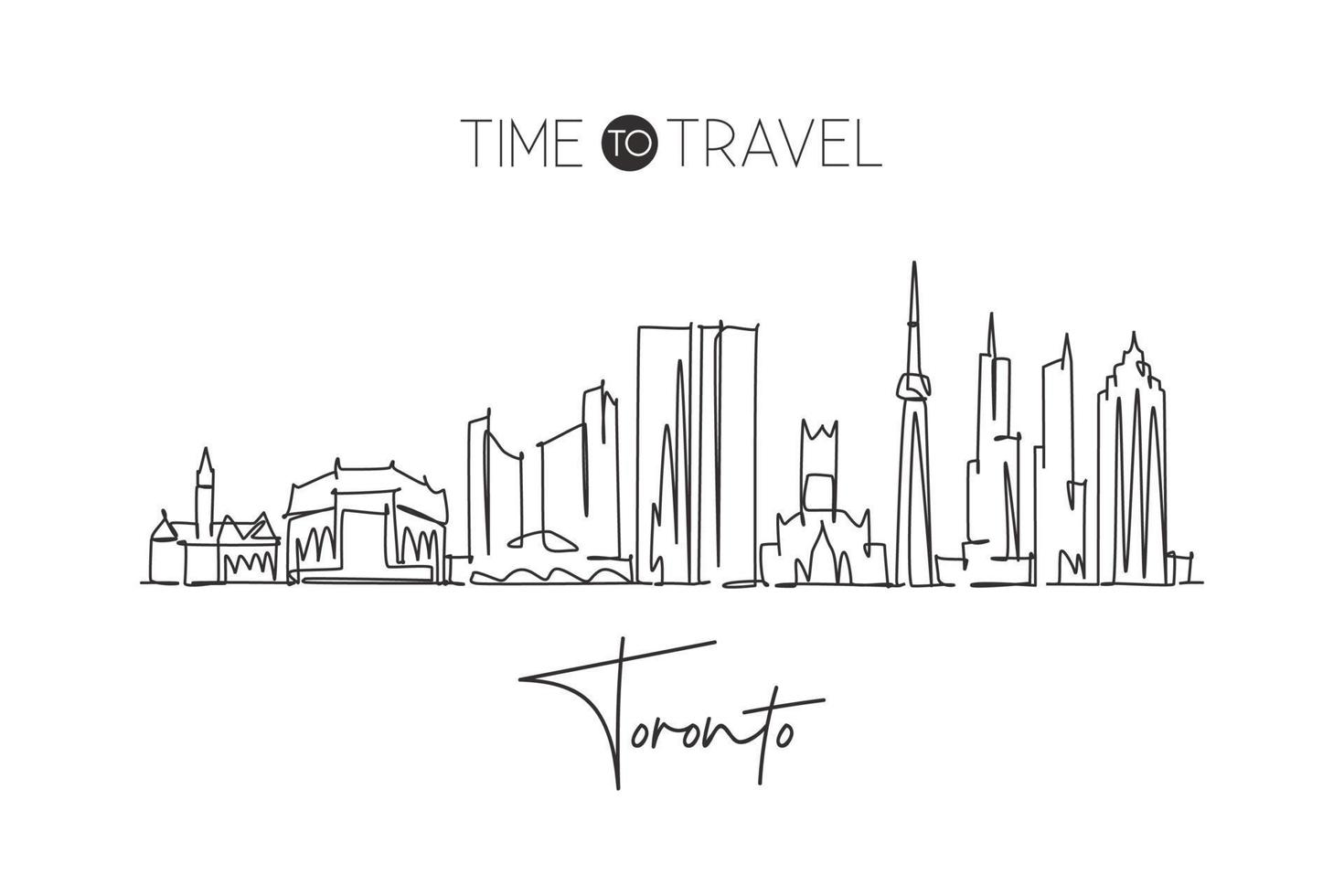 um único desenho de linha do horizonte da cidade de toronto, canadá. paisagem da cidade histórica mundial. melhor impressão de cartaz de decoração de parede para casa de destino de férias. ilustração em vetor design de desenho de linha contínua na moda