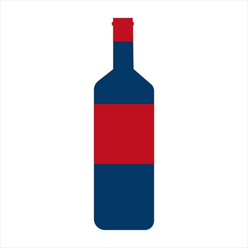 garrafa de vinho azul marinho com ilustração de etiqueta vermelha em um fundo branco vetor