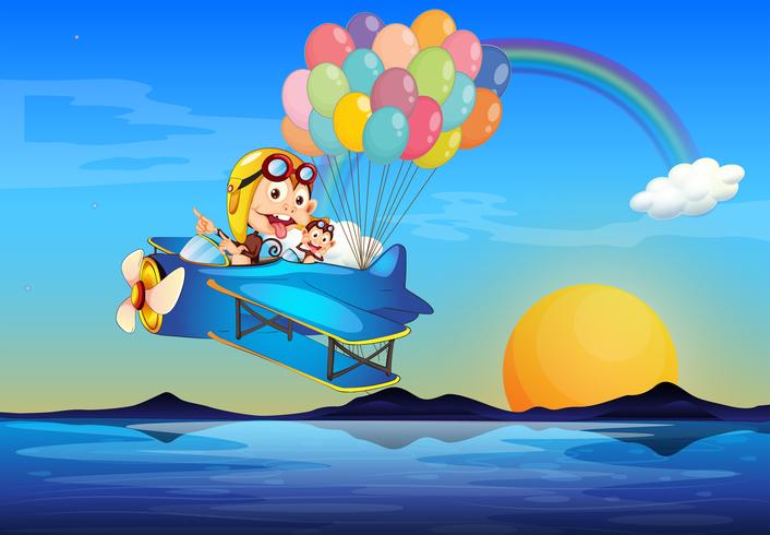 Um avião com macacos e balões vetor
