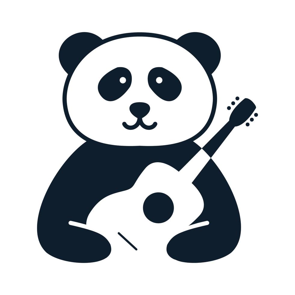 animal panda feliz fofo com design de ícone de vetor de logotipo de música de guitarra