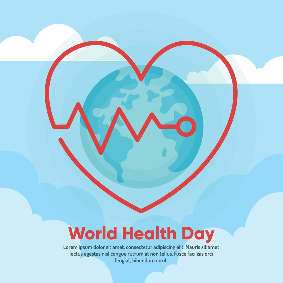 conceito de dia mundial da saúde. 7 de abril design de cartaz de mídia social. planeta saudável. ilustração em vetor eps10.