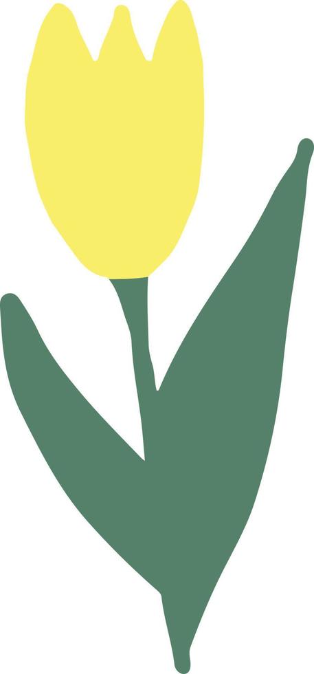 ícone de tulipa, adesivo. doodle desenhado à mão. cores da tendência 2021 ouro, verde, amarelo. bebê flores primavera verão vetor