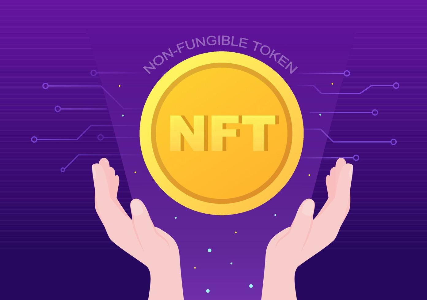 arte de criptografia de token não fungível nft de conversão em rede digital com servidores de moedas para banner ou pôster em ilustração de fundo plano vetor