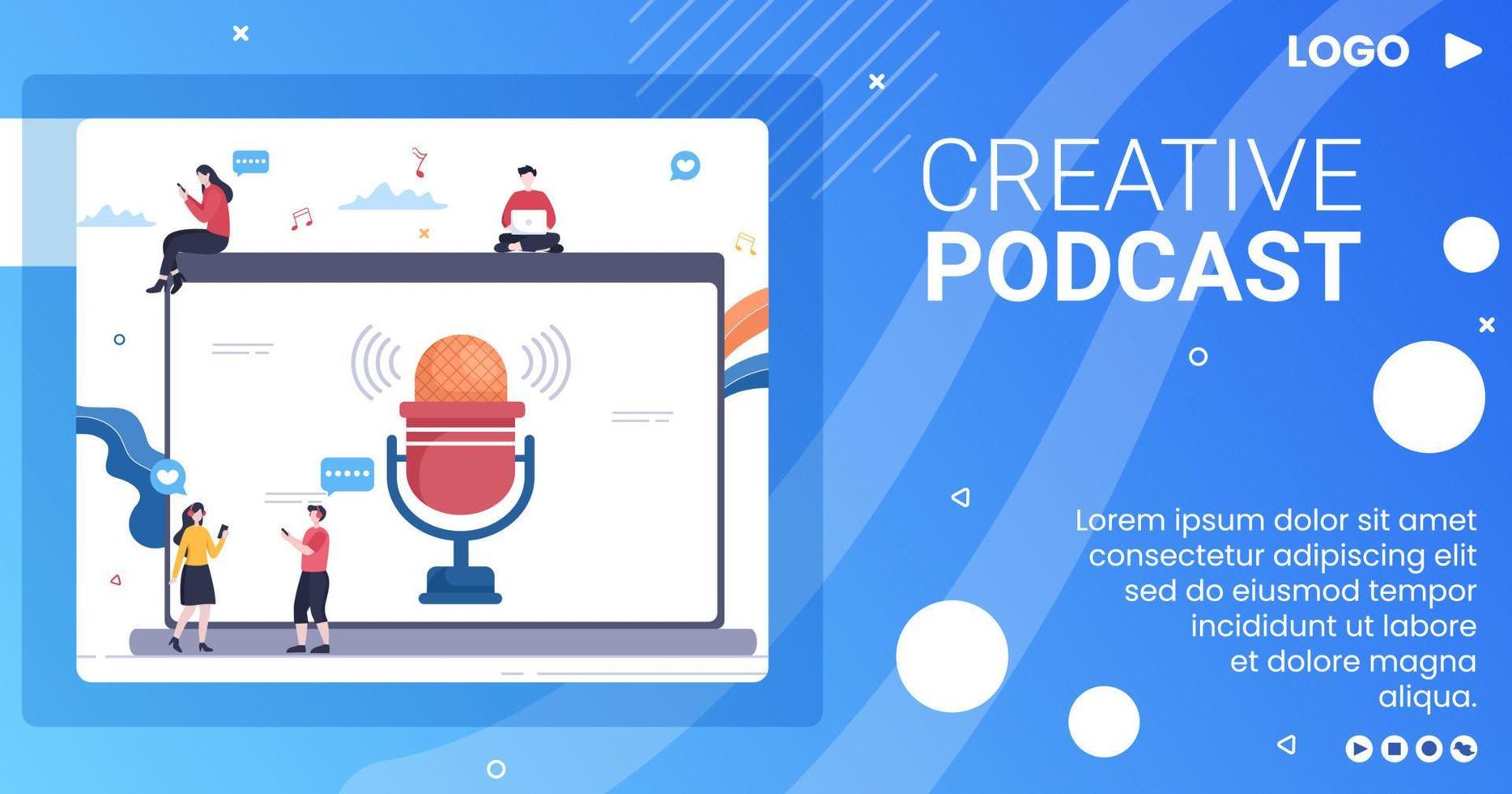 pessoas usando fone de ouvido para podcast post modelo ilustração de design plano editável de fundo quadrado para mídia social ou cartão de felicitações vetor