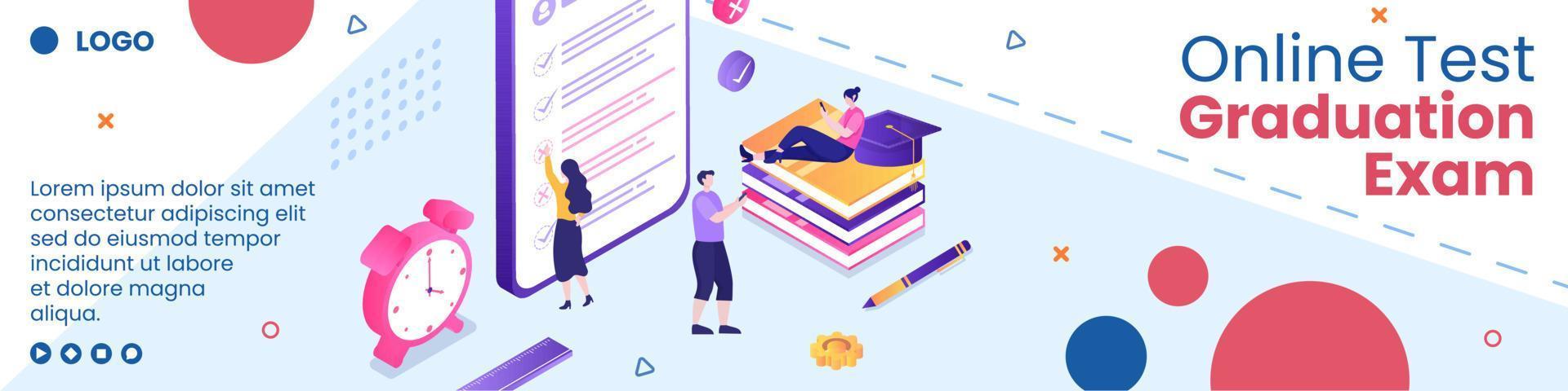 ilustração de design plano de modelo de banner de curso de teste on-line editável de fundo quadrado para mídia social, e-learning e conceito de educação vetor