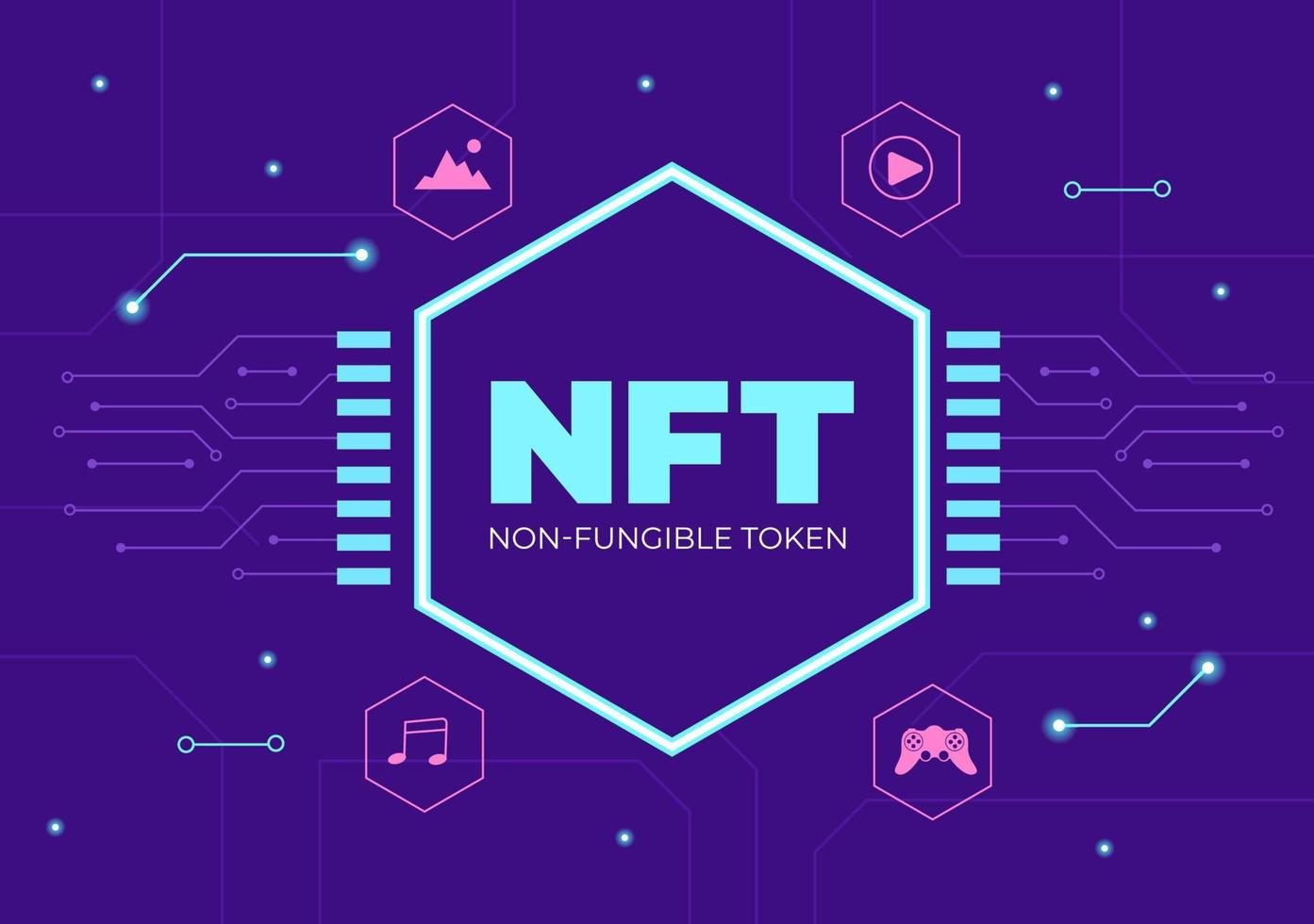 arte de criptografia de token não fungível nft de conversão em rede digital com servidores de moedas para banner ou pôster em ilustração de fundo plano vetor