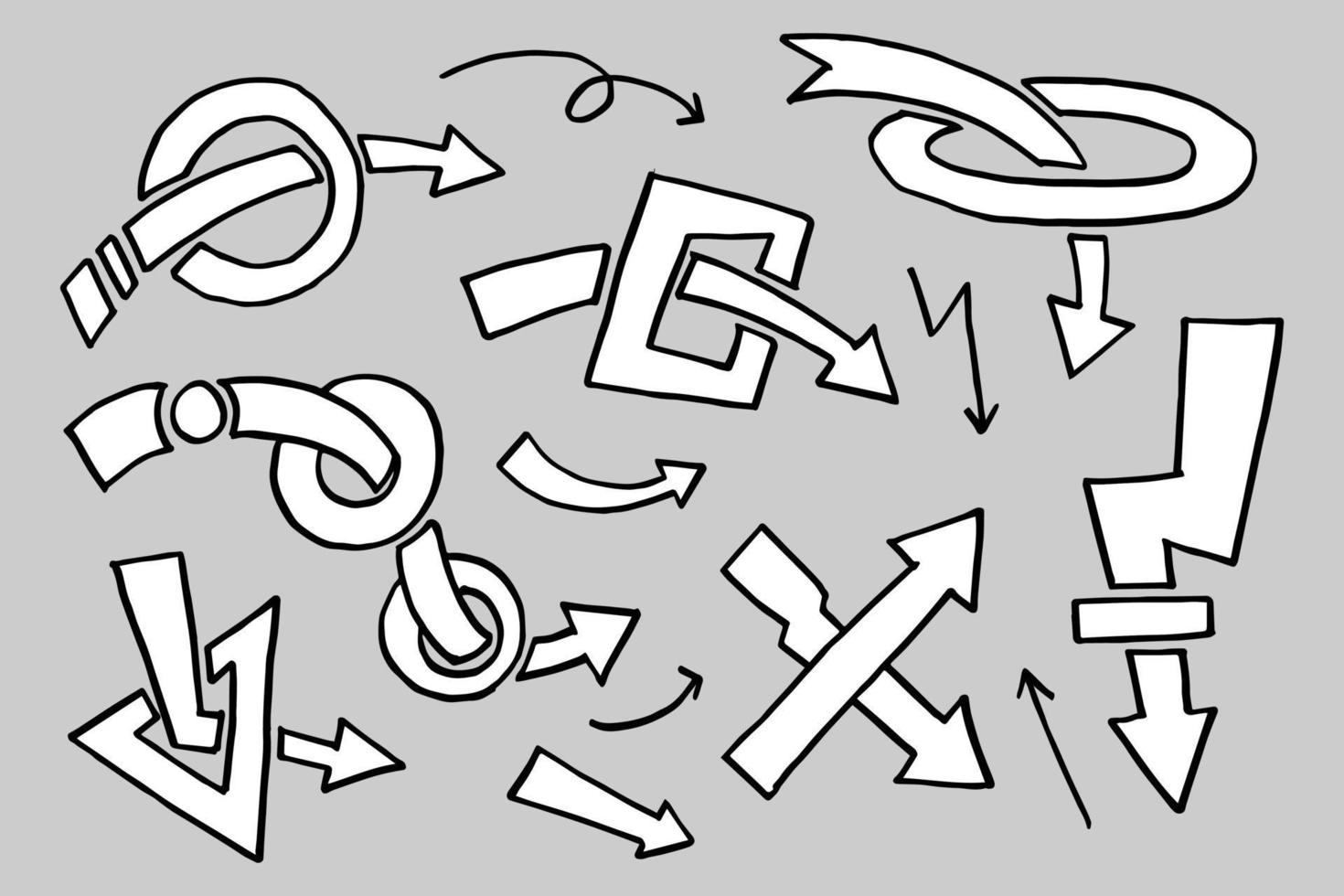 conjunto de ícones de seta desenhada de mão. ilustração vetorial doodle. vetor