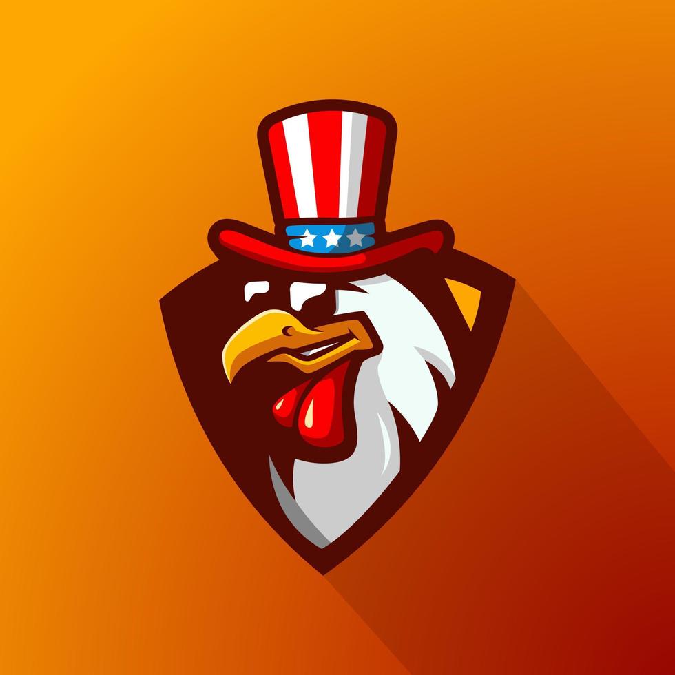 logotipo de ilustração de frango usando um chapéu e óculos em um quadro para esporte, equipe, jogos ou esports vetor