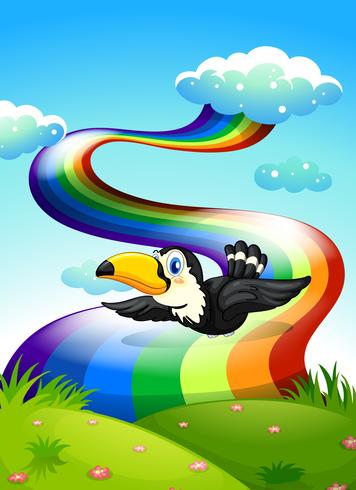 Um pássaro voando perto do arco-íris vetor