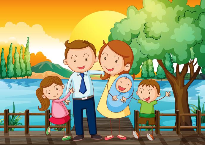 Uma família feliz na ponte de madeira vetor