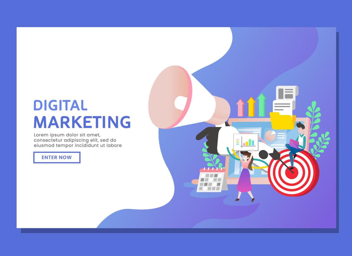 marketing digital com duas pessoas e ícone vetor