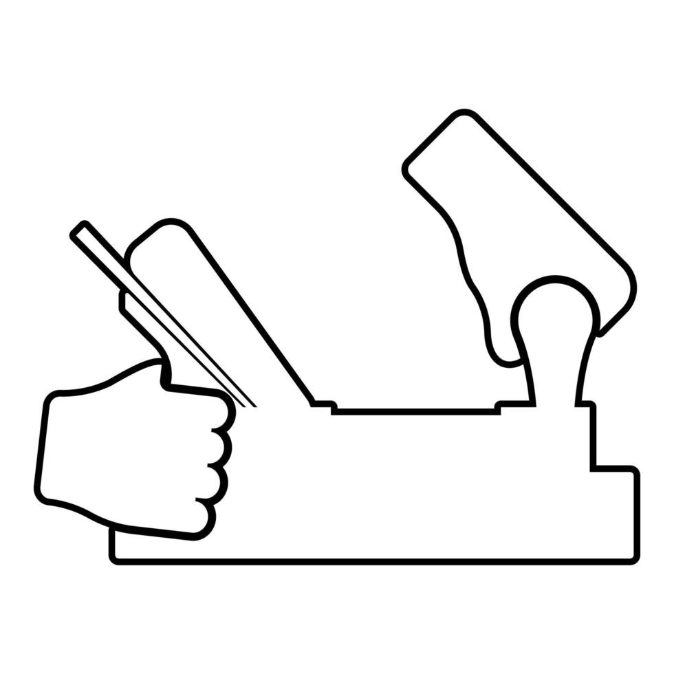avião jointer jack na mão segurando a ferramenta usar o braço usando o instrumento com ícone de contorno de madeira ícone de contorno de cor preta ilustração vetorial imagem de estilo plano vetor