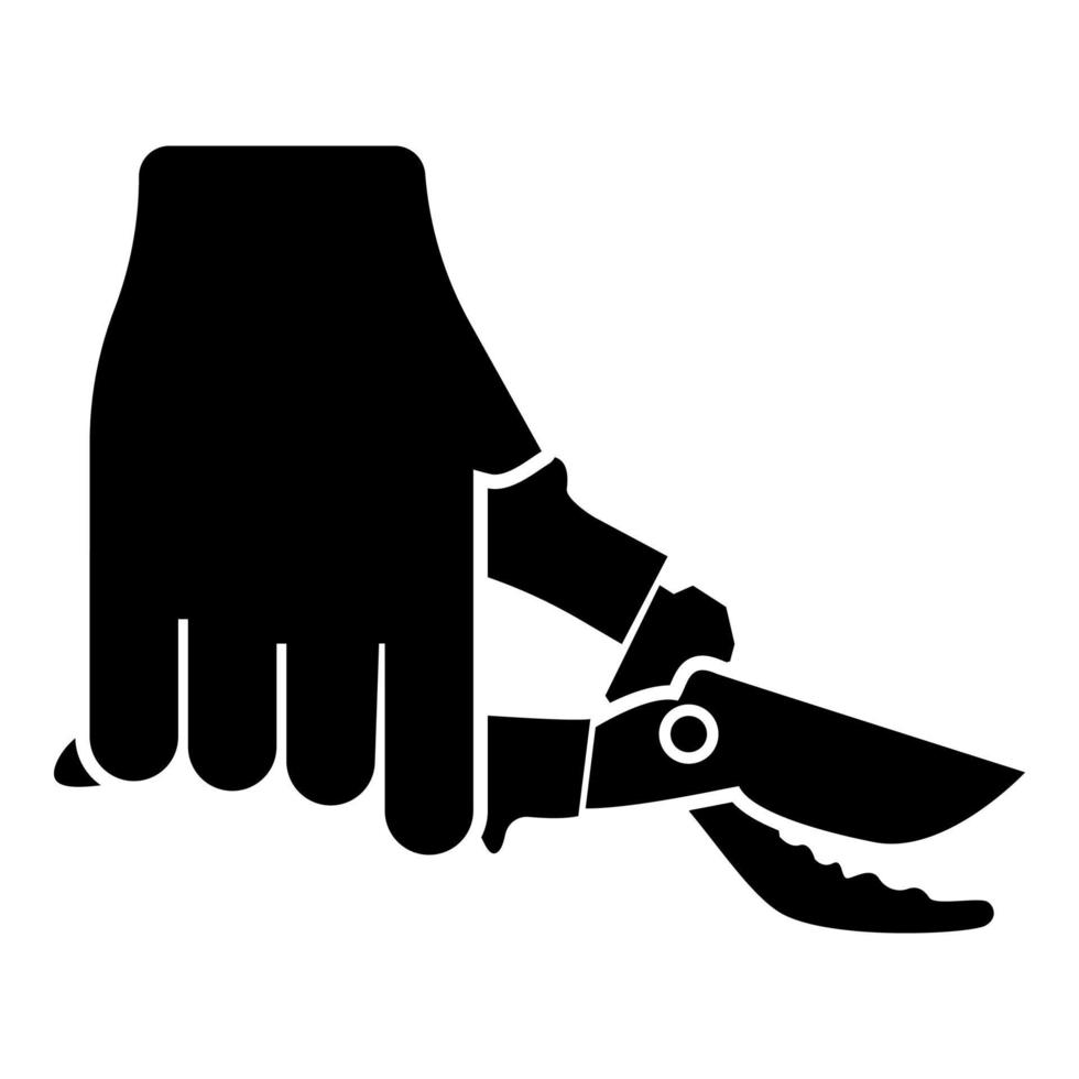 tesoura na mão podador de jardim tesouras de poda tesouras de mão corte manual usar ferramenta ícone ilustração vetorial de cor preta imagem de estilo plano vetor