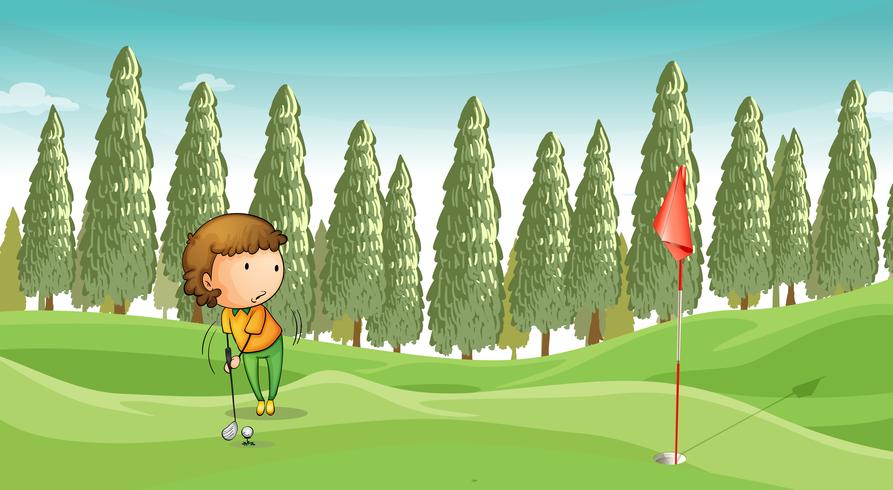 menino jogando golfe vetor