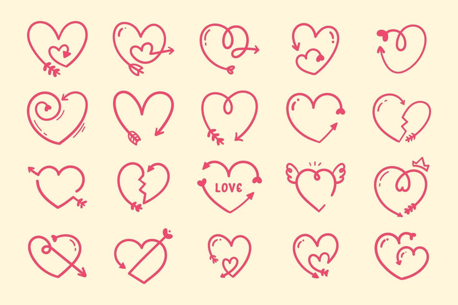 forma de coração de cupido de setas de linha para decoração de cartão de dia dos namorados vetor