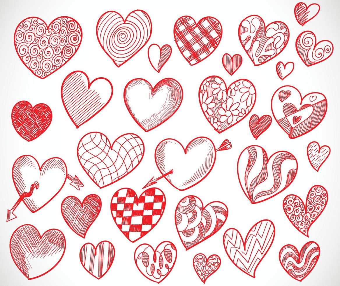 mão desenhar design de esboço de coleção de corações de dia dos namorados vetor