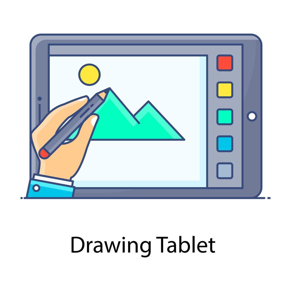 design gráfico, ícone de contorno plano do tablet de desenho vetor