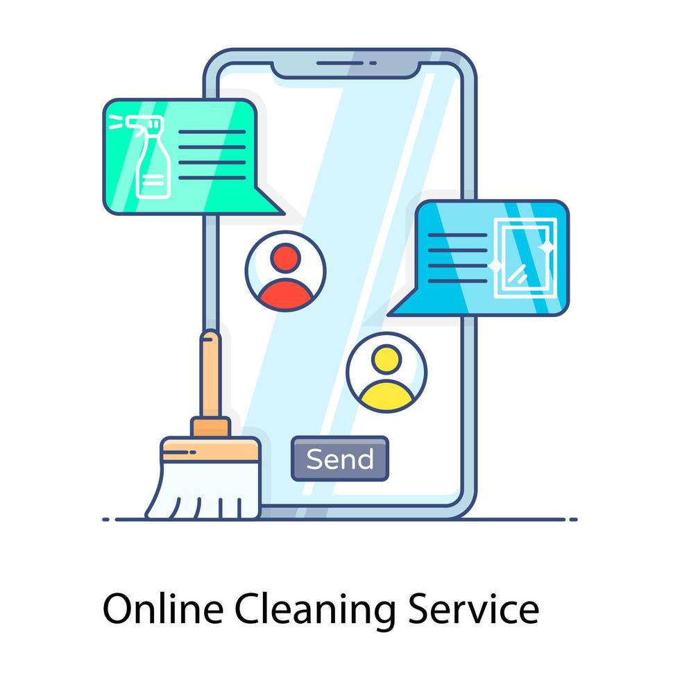 ícone de contorno plano de serviço de limpeza online, aplicativo móvel vetor